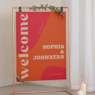 Affiche Typographie rétro groovy rouge orange bienvenue ma