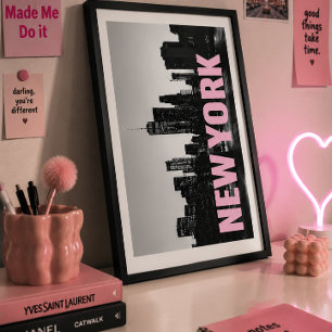 Affiche Typographie rose NYC Wall Art Paysage urbain minim