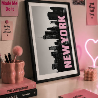 Affiche Typographie rose NYC Wall Art Paysage urbain minim