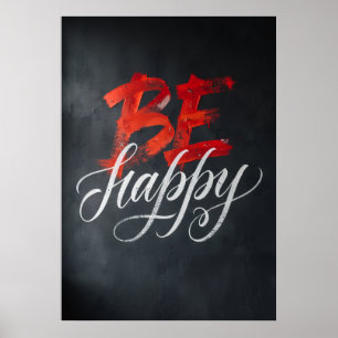 Affiche Typographie Rouge Blanc Motivante Soyez Heureux Ar