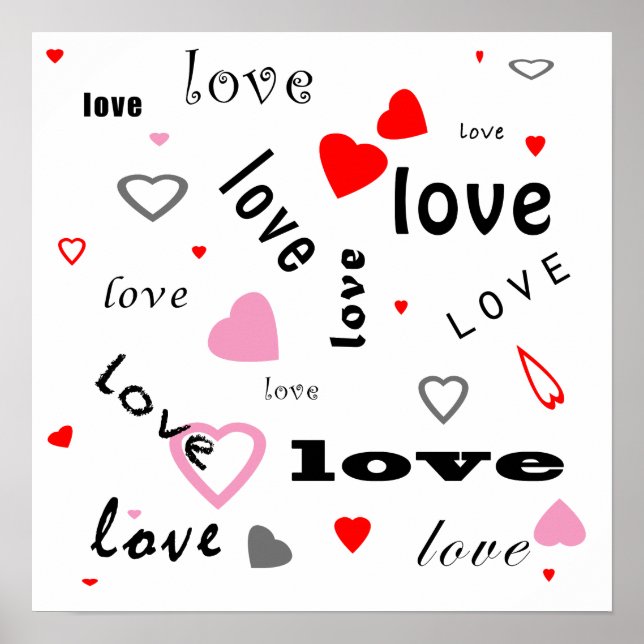 Affiche typographie rouge et rose texte design coeur d'amo (Devant)