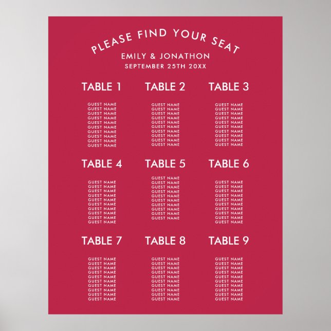 Affiche Typographie simple Magenta Mariage Sein Chart (Devant)
