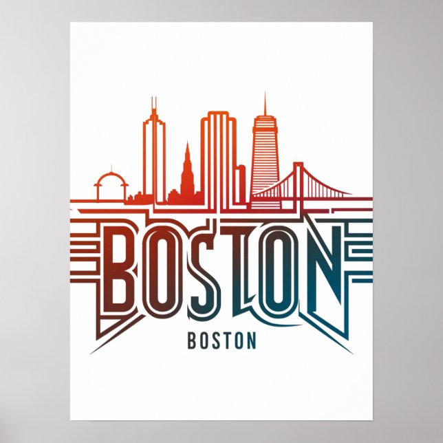 Affiche Typographie Skyline de Boston (Devant)