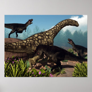 Affiche Tyrannotitan attaquant un argentinosaurus dinosaur