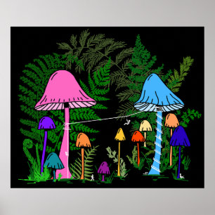 Affiche Tyrolienne Champignons Colorés