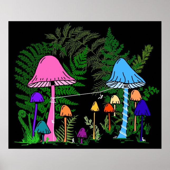 Affiche Tyrolienne Champignons Colorés (Devant)
