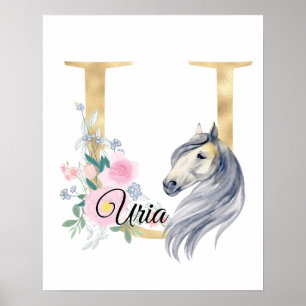 Affiche U lettre nom personnalisé monogramme avec cheval