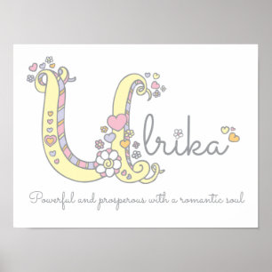 Affiche U monogram art Ulrika filles nom signifiant affich