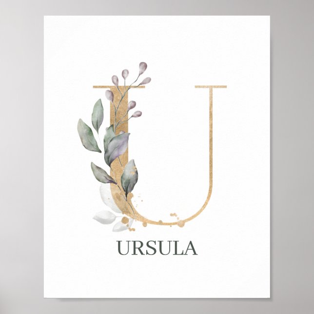 Affiche U Monogram Floral Personnalisé (Devant)