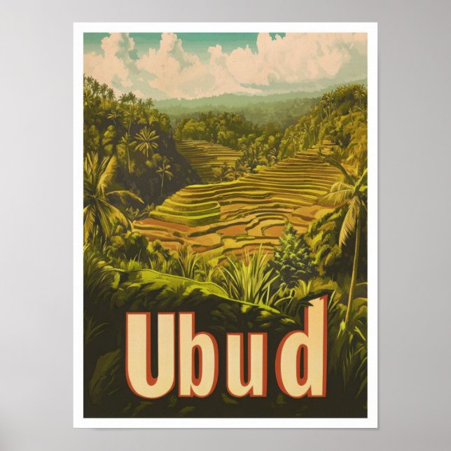 Affiche Ubud Bali Indonésie Illustration Vintage voyage (Devant)