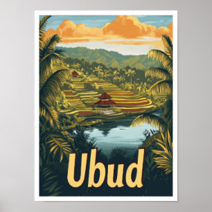 Affiche Ubud Bali Indonésie Illustration Vintage voyage