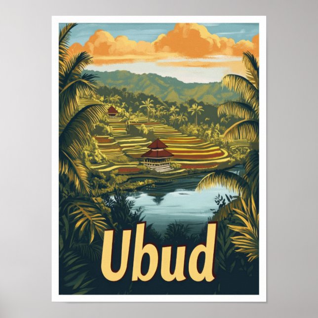 Affiche Ubud Bali Indonésie Illustration Vintage voyage (Devant)