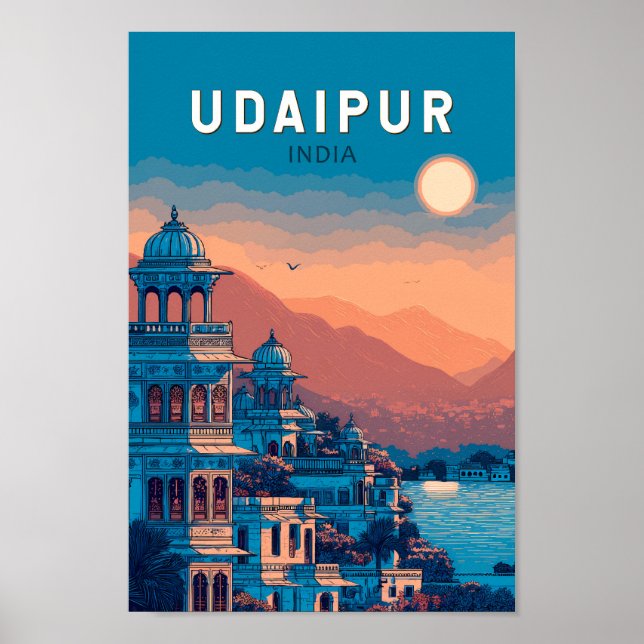 Affiche Udaipur Inde Illustration Voyage Art Vintage (Devant)