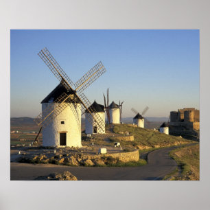Affiche UE, Espagne, La Mancha, Consuegra. Les moulins à 