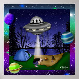 Affiche UFO Alien d'enlèvement extra-terrestre avec planèt