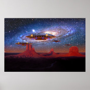 Affiche UFO au-dessus de vallée de monument