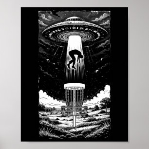 Affiche Ufo Disc Golf Drôle de Souccoupe Volante Alien Abd