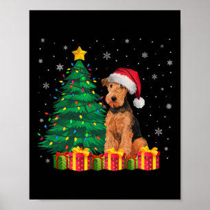 Affiche Ugly Airedale Terrier Santa Hat lumières de Noël D
