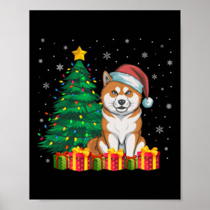 Affiche Ugly Akita Inu Santa Hat Noël Lumières Chien Amour