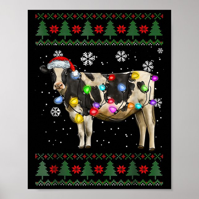 Affiche Ugly Cow Christmas Sweater Santa Hat And Light Up  (Devant)
