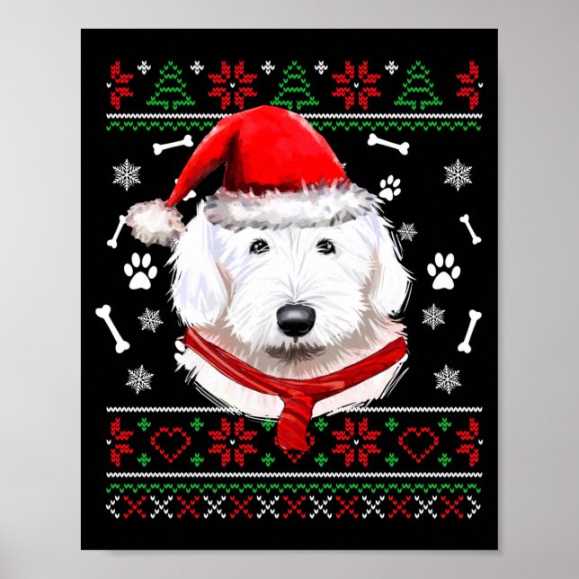 Affiche Ugly Sweater Christmas Bobtail Dog Santa Hat Pajam (Devant)