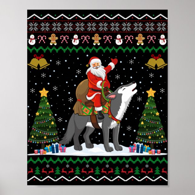 Affiche Ugly Wolf Xmas Gift Santa Riding Wolf Christmas T  (Devant)