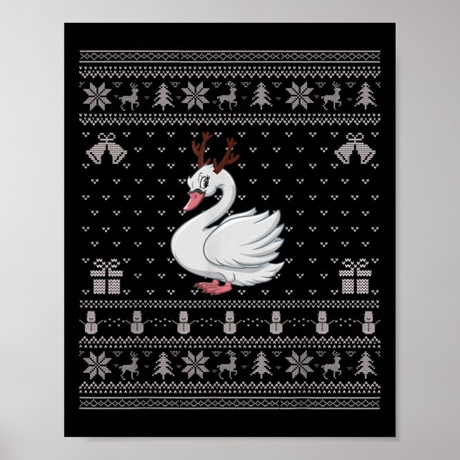 Affiche Ugly Xmas Sweater Style Swans Reindeer Christmas  (Devant)