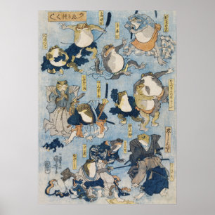 Affiche Ukiyo-e Grenouilles Guerriers Antiquités Art Japon