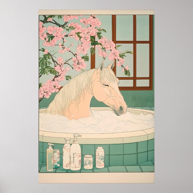 Affiche Ukiyo-e Horse Bathroom Print Japanese Minimalist (Devant)