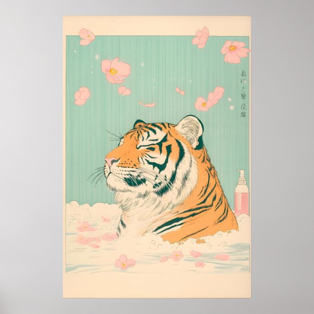 Affiche Ukiyo-e Tiger in Bathtub Print Japanese Bathroom (Devant)