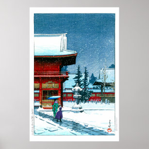 Affiche ukiyoe - hasui - No.43 Neige au Nezu Gongen Sanctu