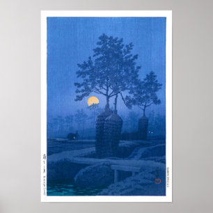 Affiche ukiyoe - hasui - Nuit Lune 20 à Gamo -