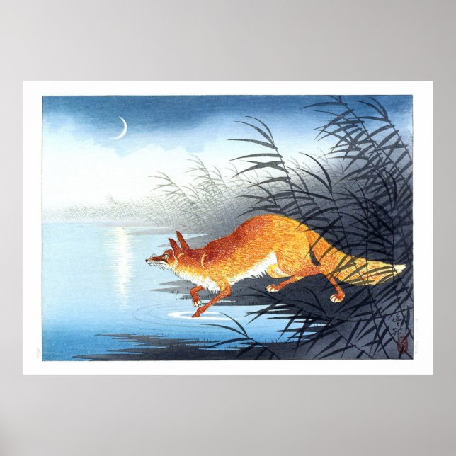 Affiche Ukiyoe [Koson] Renard par l'Eau Lune (L) (Devant)
