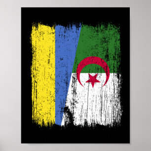 Affiche Ukraine Algérie Drapeau Demi Ukrainien Algérien Hé