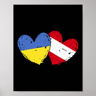 Affiche Ukraine Autriche Cœur Drapeau Ukrainien Autrichien