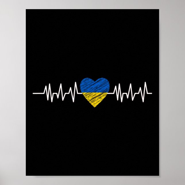 Affiche Ukraine Battement de coeur Drapeau Ukraine J'aime  (Devant)