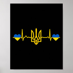 Affiche Ukraine Battement de coeur Drapeau ukrainien Tride