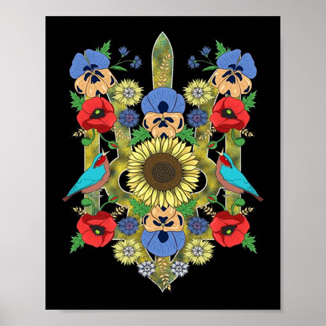 Affiche Ukraine Birds Sunflower Trysub Vintage Ukrainian V (Devant)