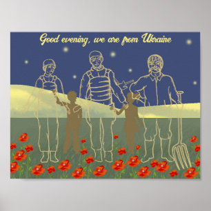 Affiche Ukraine bonsoir gens jaune et bleu