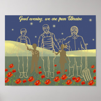 Affiche Ukraine bonsoir gens jaune et bleu