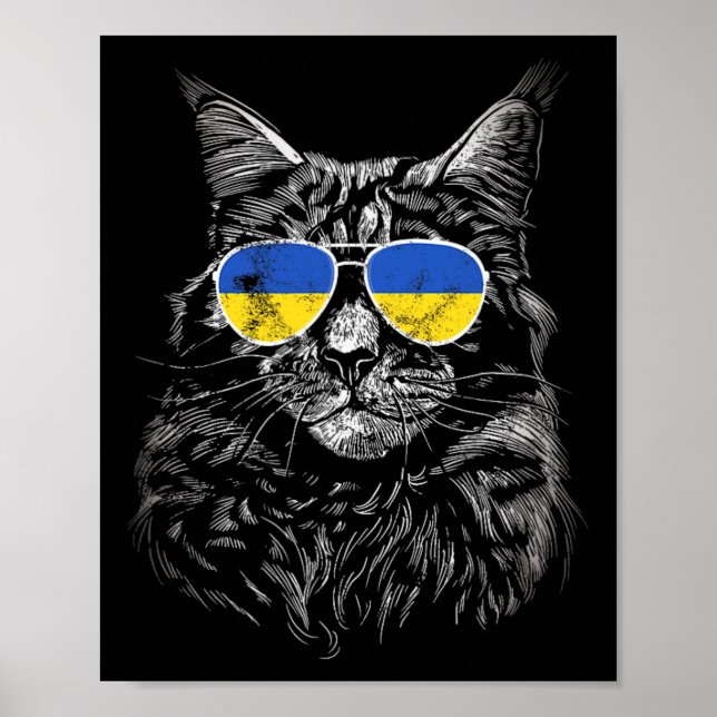 Affiche Ukraine Chat Slava Ukraine Lunettes de soleil Drap (Devant)