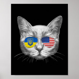 Affiche Ukraine Drapeau américain Racines Chat Ukrainien A