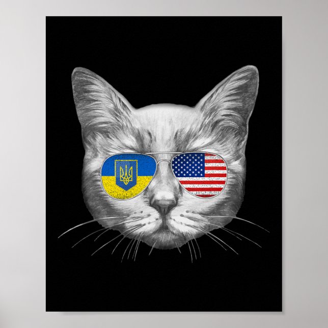 Affiche Ukraine Drapeau américain Racines Chat Ukrainien A (Devant)