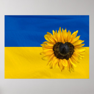 Affiche Ukraine Drapeau Avec Tournesol Coeur
