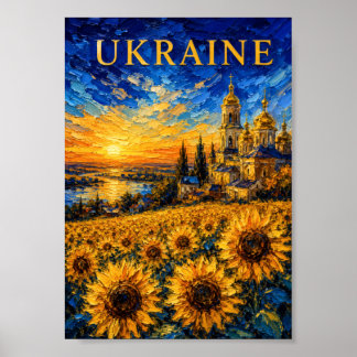 Affiche Ukraine: Golden Sunset Sunflower Art Souvenir
