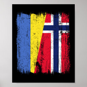 Affiche Ukraine Norvège Demi Drapeau Ukrainien Norvégien A