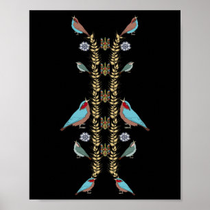 Affiche Ukraine Oiseaux Et Tee Trysub Rétro Floral Ukraini