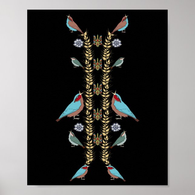Affiche Ukraine Oiseaux Et Tee Trysub Rétro Floral Ukraini (Devant)
