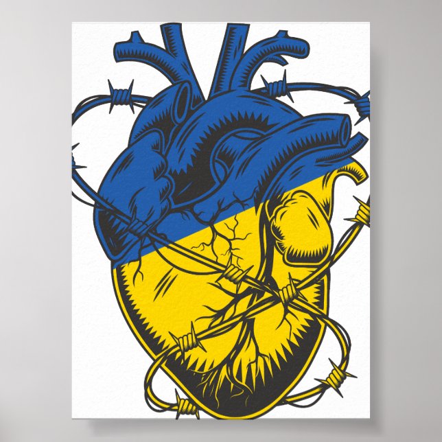 Affiche Ukraine Paix Barbed fil amour coeur ukrainien (Devant)