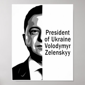 Affiche Ukraine Président Zelenskyy Half Portrait B&W Art
